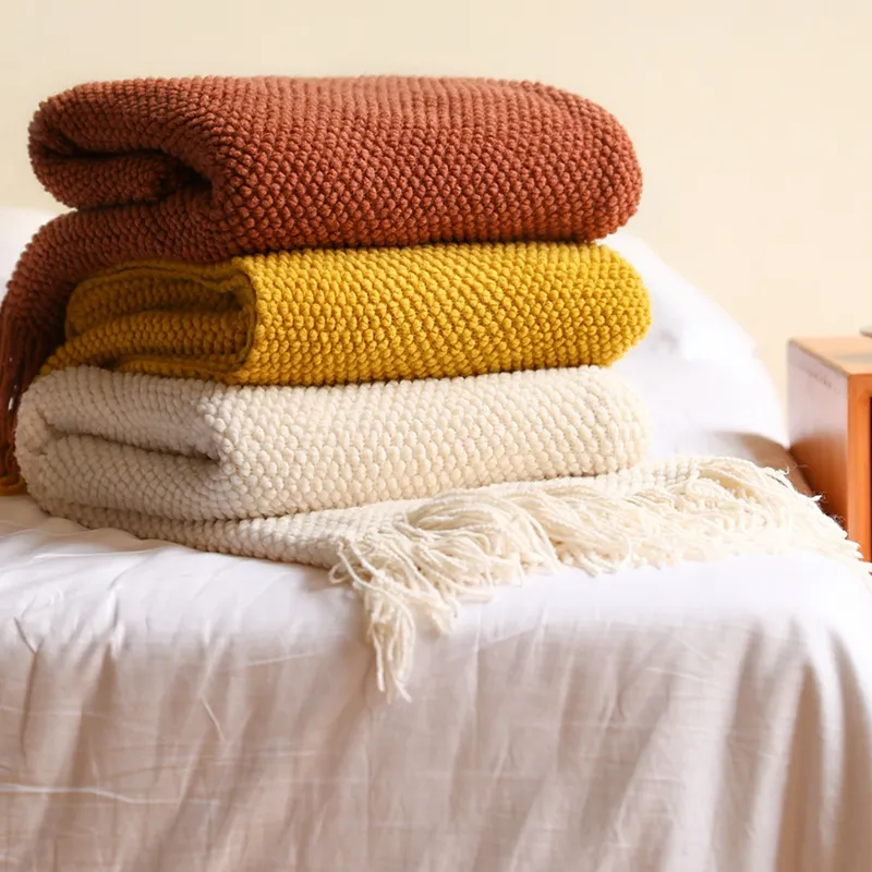 Estilo nórdico Cashmere-like colchas portátil sofá cama Cobertor 130x240 Woven Stitch Cobertor com borla casa dormindo cobertor