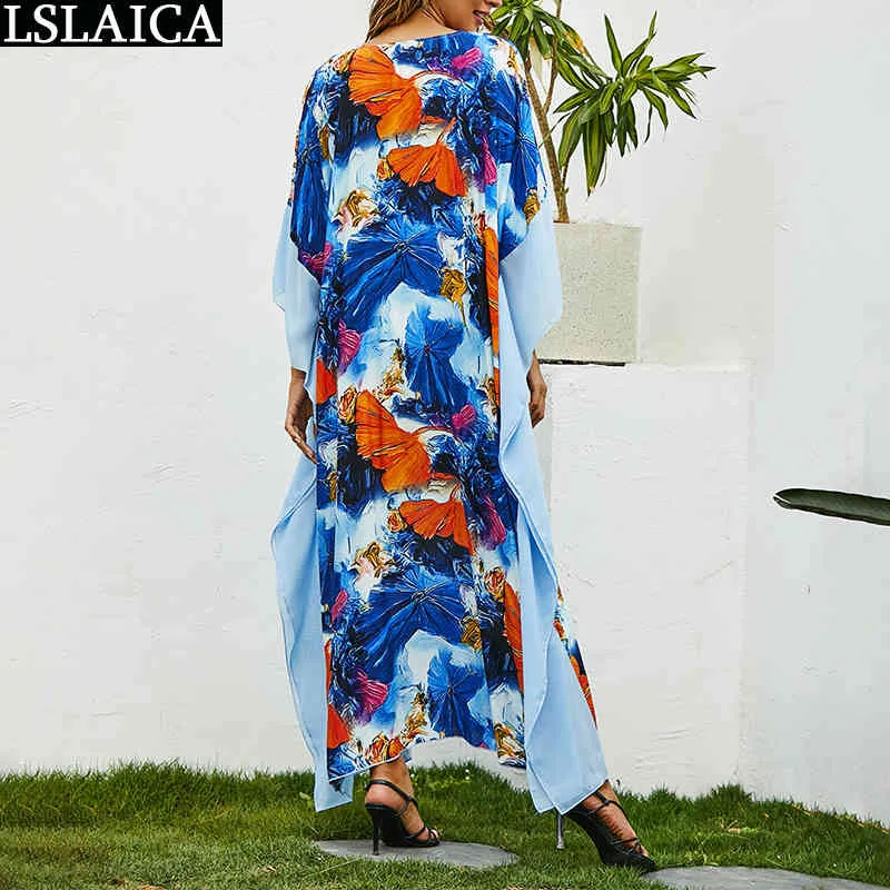 Försäljning Bohemian Klänning Lös Afrika Stil Elegant Mode Casual Kvinnor Skriv ut Strand Holiday Plus Size Streetwear Robe 210515