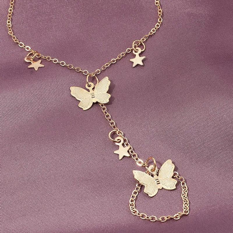 Braccialetti con ciondoli Design Bracciale a farfalla con stella color oro donna Moda collegata con dito sulla mano Anello femminile Gioielli Boho Gift324u
