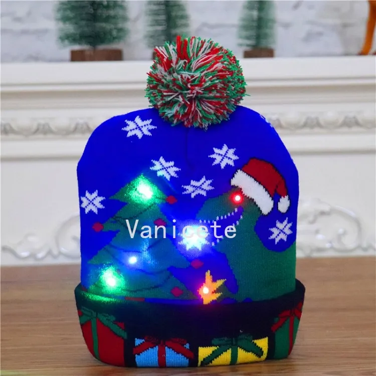 11 cappelli di Natale lavorati a maglia in stile Led 24 * 21 cm Bambini Mamma Berretti invernali caldi Pupazzi di neve Cervi Cappellini di Babbo Natale T2I52447