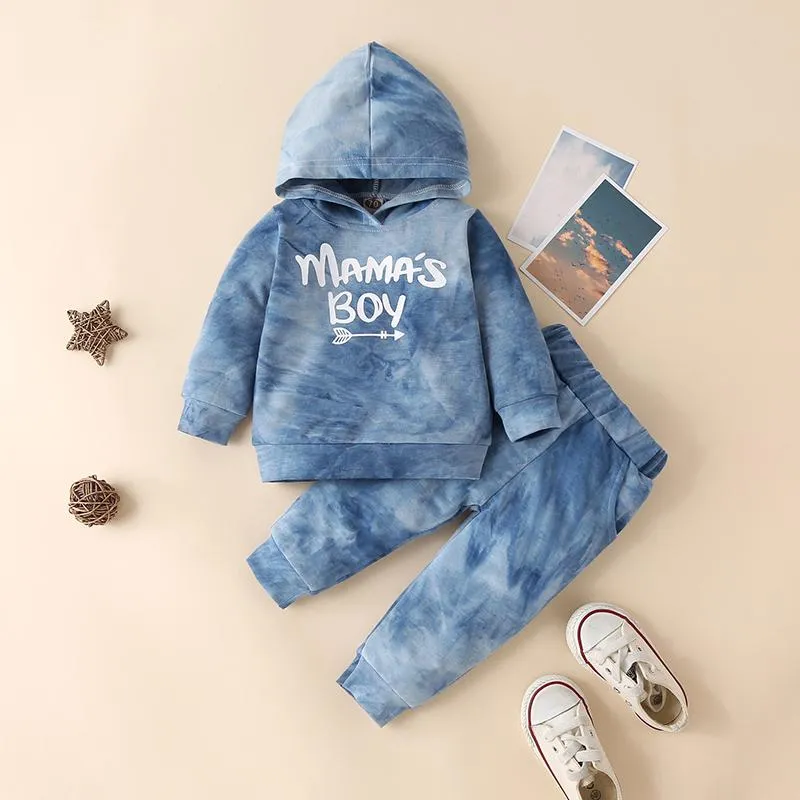 Autumn Winter Kids Tie Dye Clothing Sets Boys Letter Print Outfit Toddler Long Sleeve Hoodie Suit