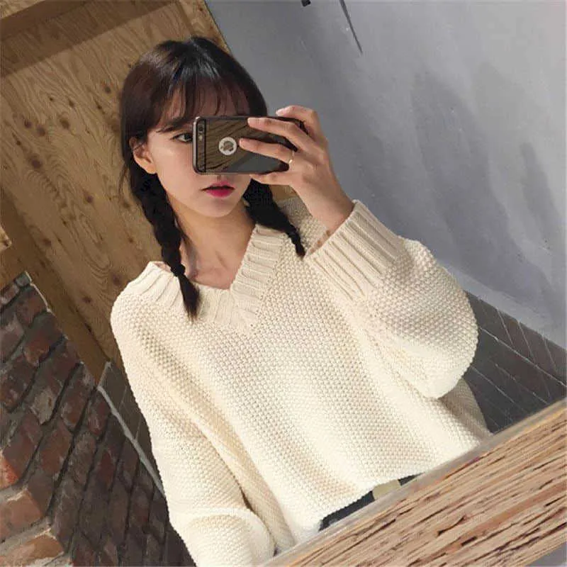 [women Two-piece suit] Japanese lazy style V-neck pullover sweater vest + high waist skirt female student spring and autumn suit 210526