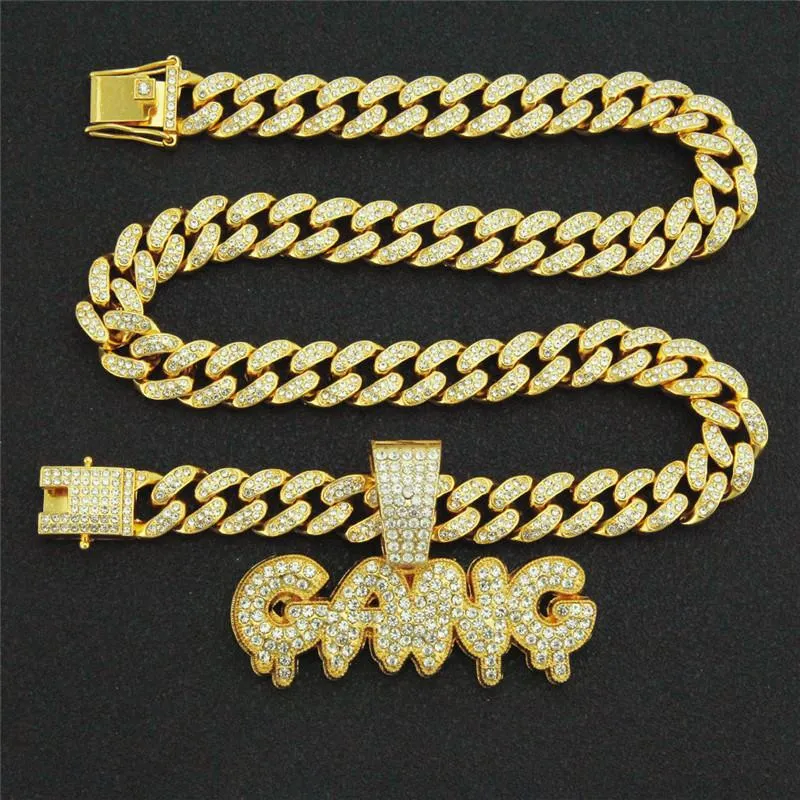 Colliers pendants bijoux hip hop pour hommes gang de lettres de zircon avec glace miami cubain lien chaîne collier fête des cadeaux 228x