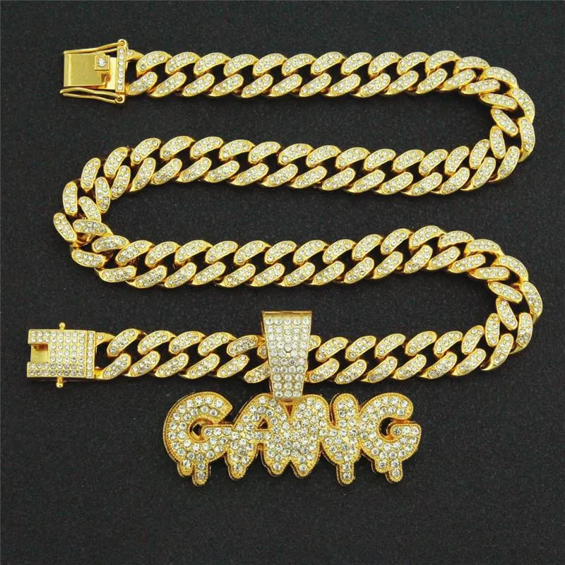 Pendant Necklaces Hip Hop Jewelry For Men Zircon Letter GANG With Iced Out Miami Cuban Link Chain Necklace Party Gifts228x