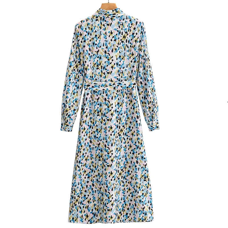 Women Summer Shirts Dress Vintage Casual Long Sleeve Floral Print Pockets Female Elegant Street Mid-Calf Dresses Vestidos 210513