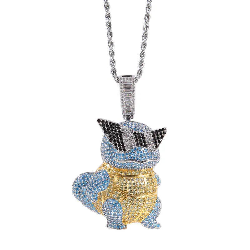 Hommes Hop Hip Ice Out Anime Tortue Pendentif avec chaîne de tennis Bling Collier à la mode Hiphop Street Bijoux Dropshipping H0918