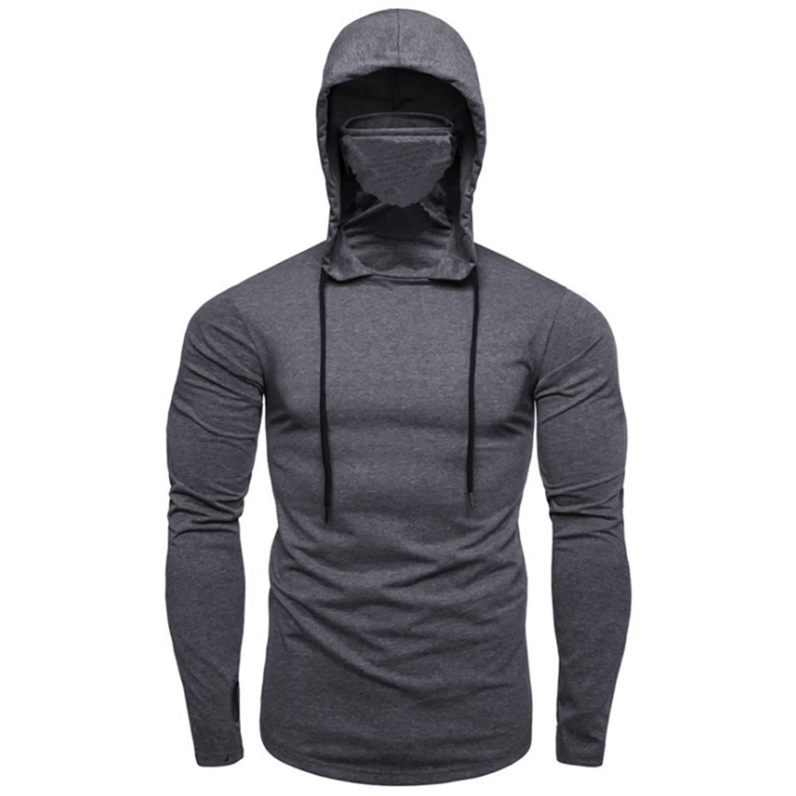 Designer Uomo Autunno Casual Palestra Sottile Felpa con cappuccio a maniche lunghe Copertina il viso Felpa tinta unita Abbigliamento uomo sudaderas hombre