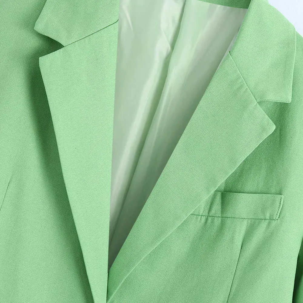 XEASY Set da due pezzi da donna verde mela Vintage Office Lady Blazer con un bottone singolo Pantaloni larghi a vita alta da donna 210930