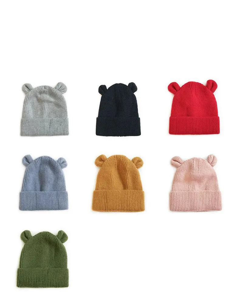 Nouveau automne hiver bébé enfants tricoté mignon ours oreilles casquette garçons filles chaud Beanie enfants chapeaux