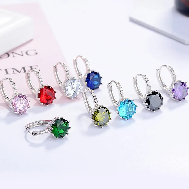 Original 925 Silver Stud Earrings Fashion Jewelry Charm Clear Shining 8mm Round Zircon Earring Women Accessories XEH269261J