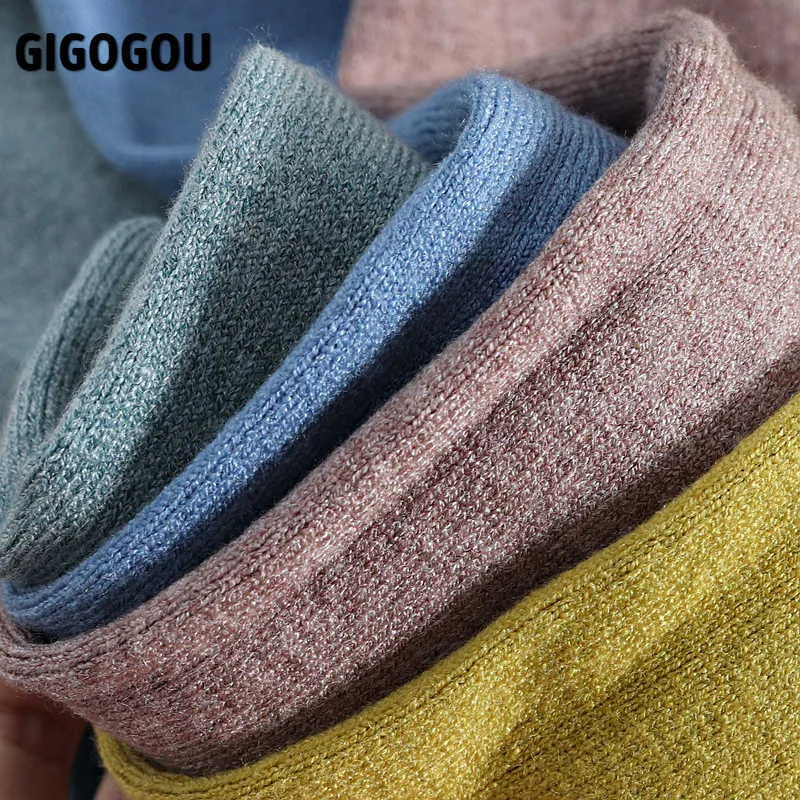 GIGOGOU Effen O Hals Vrouwen Trui Snoep Kleur Slanke Strakke Zwart Wit Herfst Lente Truien Zachte Vrouwelijke Jumper Tops Pull 210922