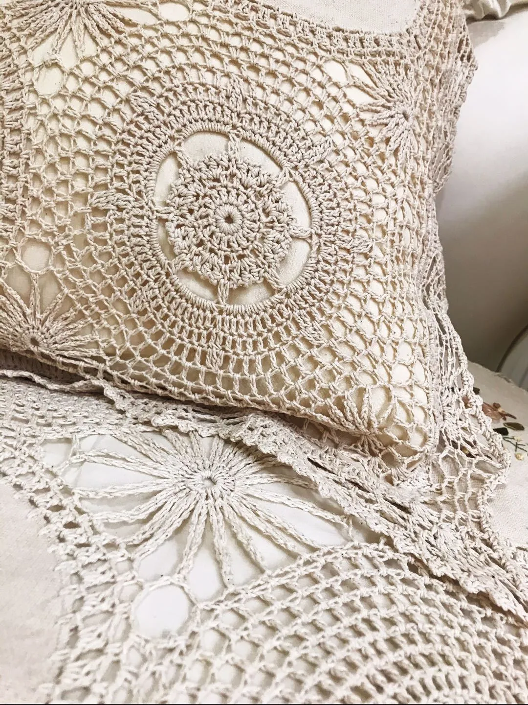 BEIGE Handmade Crochet Bed Spread Set Luxury Cotton Bedding Sets Bed Cover PillowCase Super KING 230x250cm Bedspreads Coverle230i