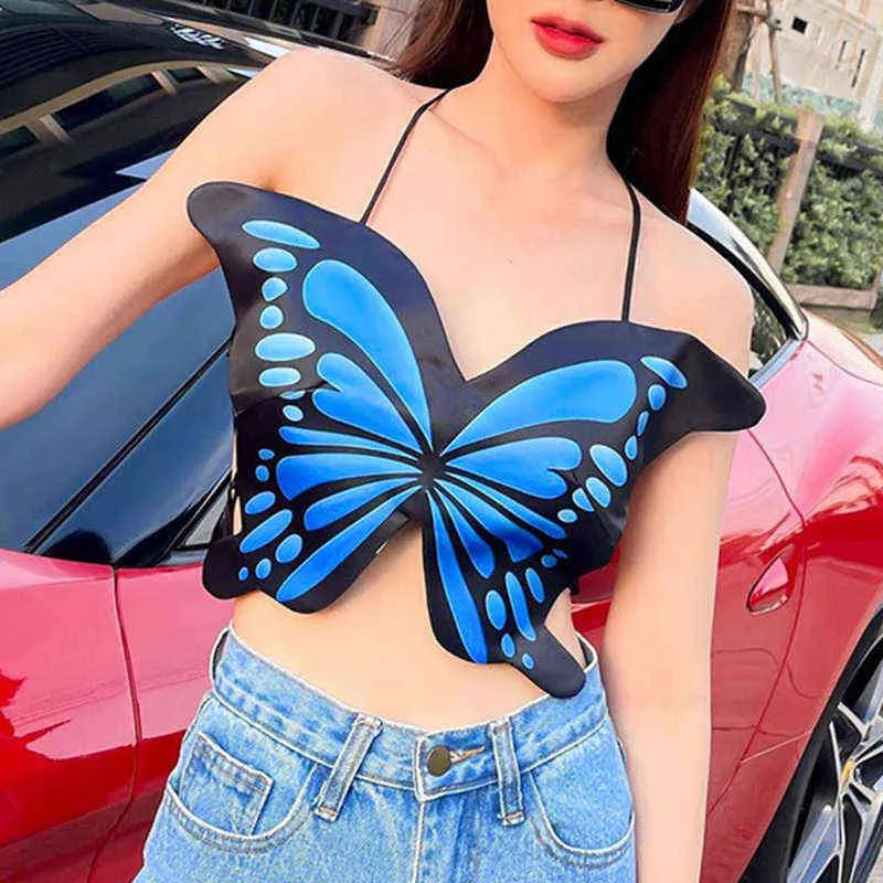 JAHRESZEITEN Fee Süße Nette Schmetterling Crop Top Leibchen Für Frau Kleidung 2021 Club Party Sommer Tank Top Weste Weibliche ASVE83779 Y220308