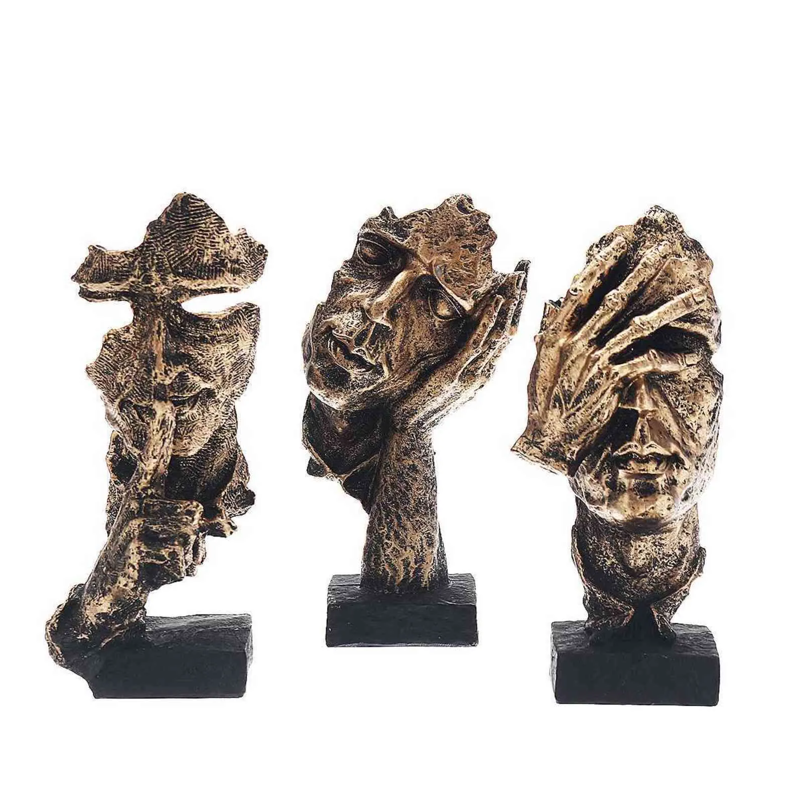 Home Room Nordic Abstract Sculpture Figurine Ornaments Silence Is Gold Office Decoration Accessories Modern Art Resin Craf 211108