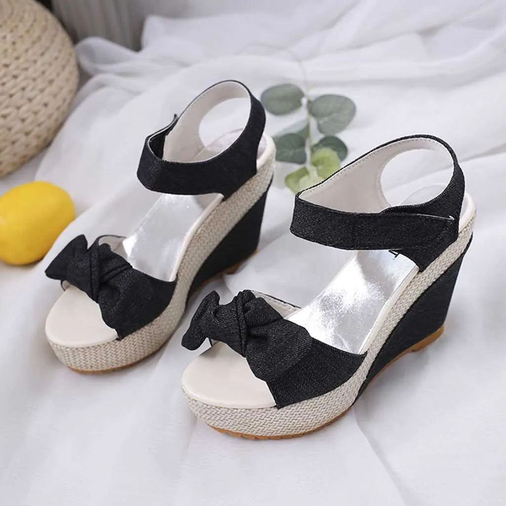 2020 nouveau concepteur Denim sandales femmes sandales haute qualité compensées talons hauts Peep-Toe plate-forme chaussures femme fond épais sandales Y0608