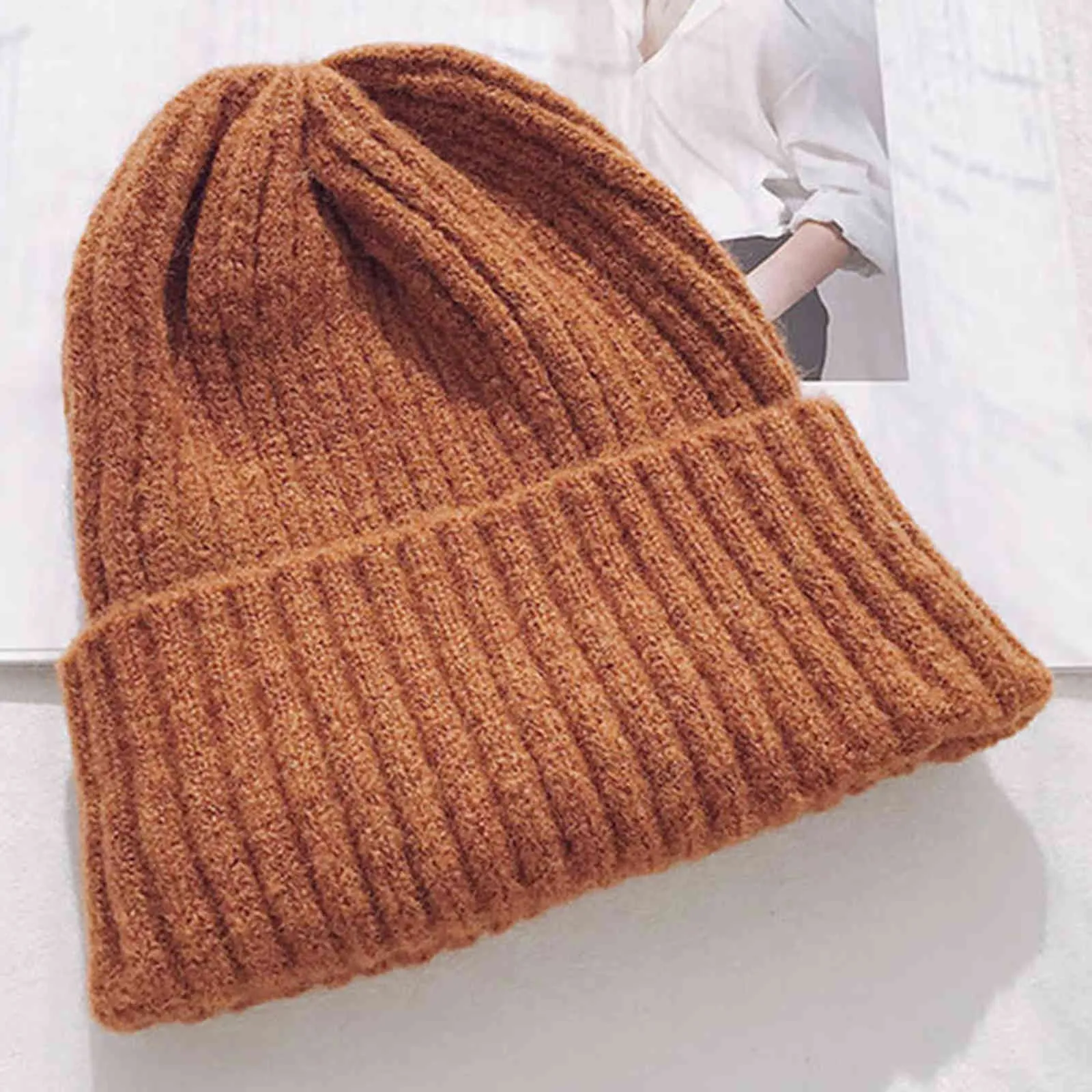 Bonnet d'hiver chaud pour femmes / hommes avec doublure en polaire, bonnet tricoté en laine mélangée, solide, fille, rouge, noir, blanc, rose, gris, Y21111