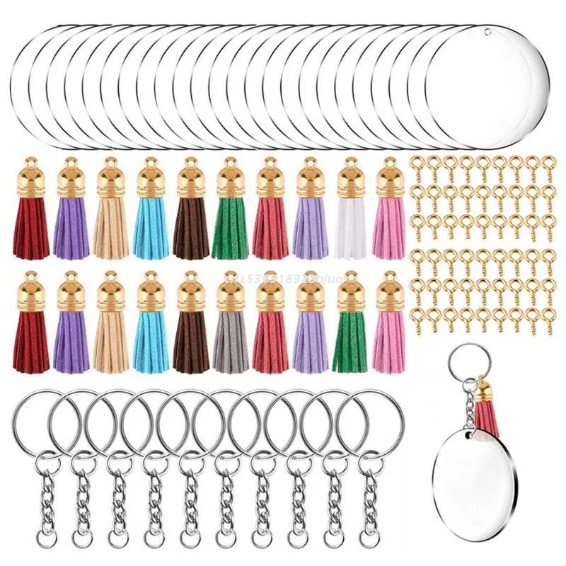 Keychains 200 st akryl Keychain Blanks -kit för DIY -projekt Hantverk med nyckelringar Hoppar runda klara skivor Cirklar Tassel Dropshi2810