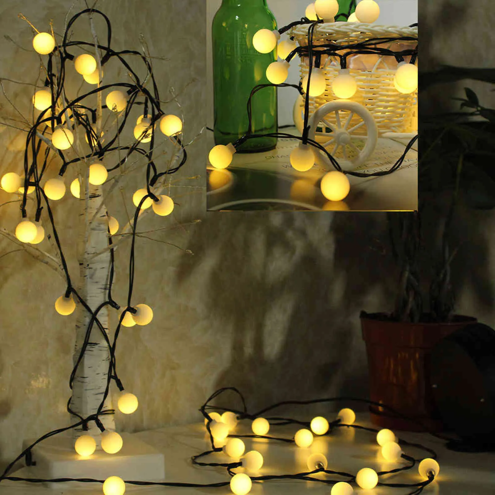 LED Ball Solar String Lights Fairy Garden Halloween Christmas Decoration for Home Outdoor Garland Waterproof Wedding Patio Light 211104