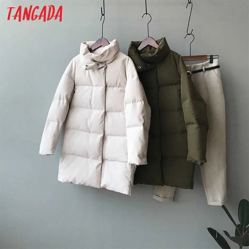 Tangada Women Amy Green Oversize Long Parkas Thick Winter Long Sleeve Buttons Pockets Female Warm Coat ASF73 210918