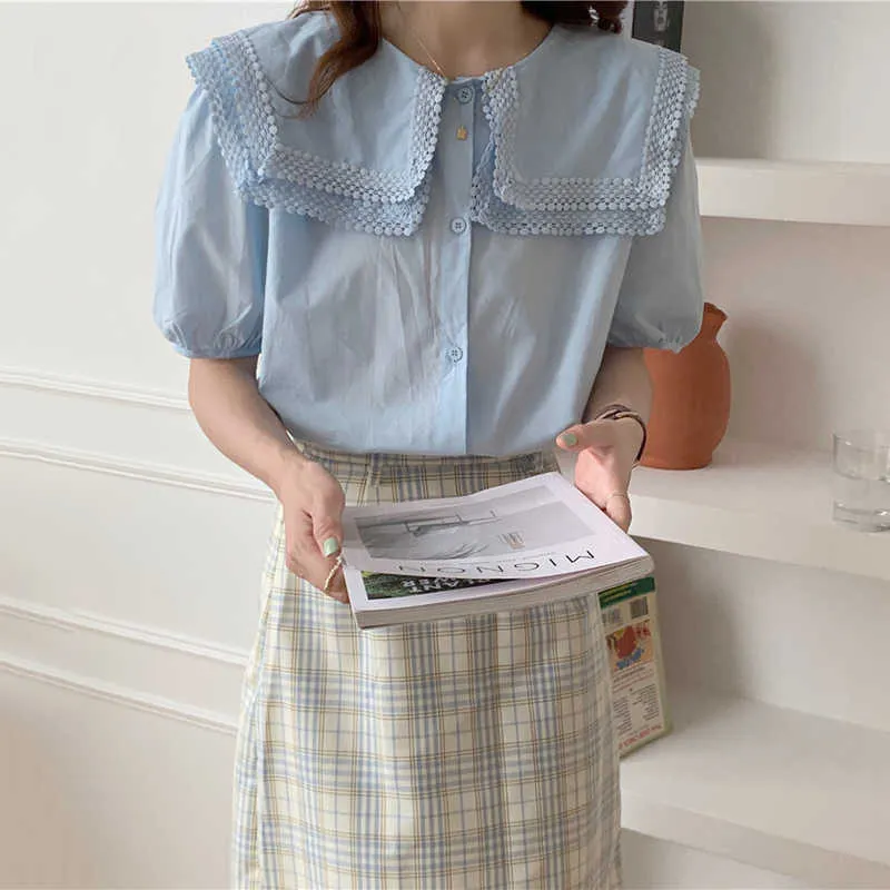 Korejpaa Mulheres Conjunta a idade de verão - reduzindo a camada de dupla lapela de lapela único-breasted All-Match Slow Slow Camiseta Prail Skirt 210526