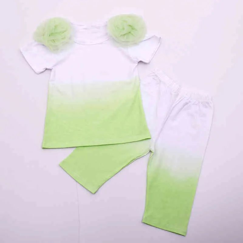 Vêtements d'été pour enfants costume T-shirt à manches courtes avec leggings 2 pièces couleur bébé fille 210515