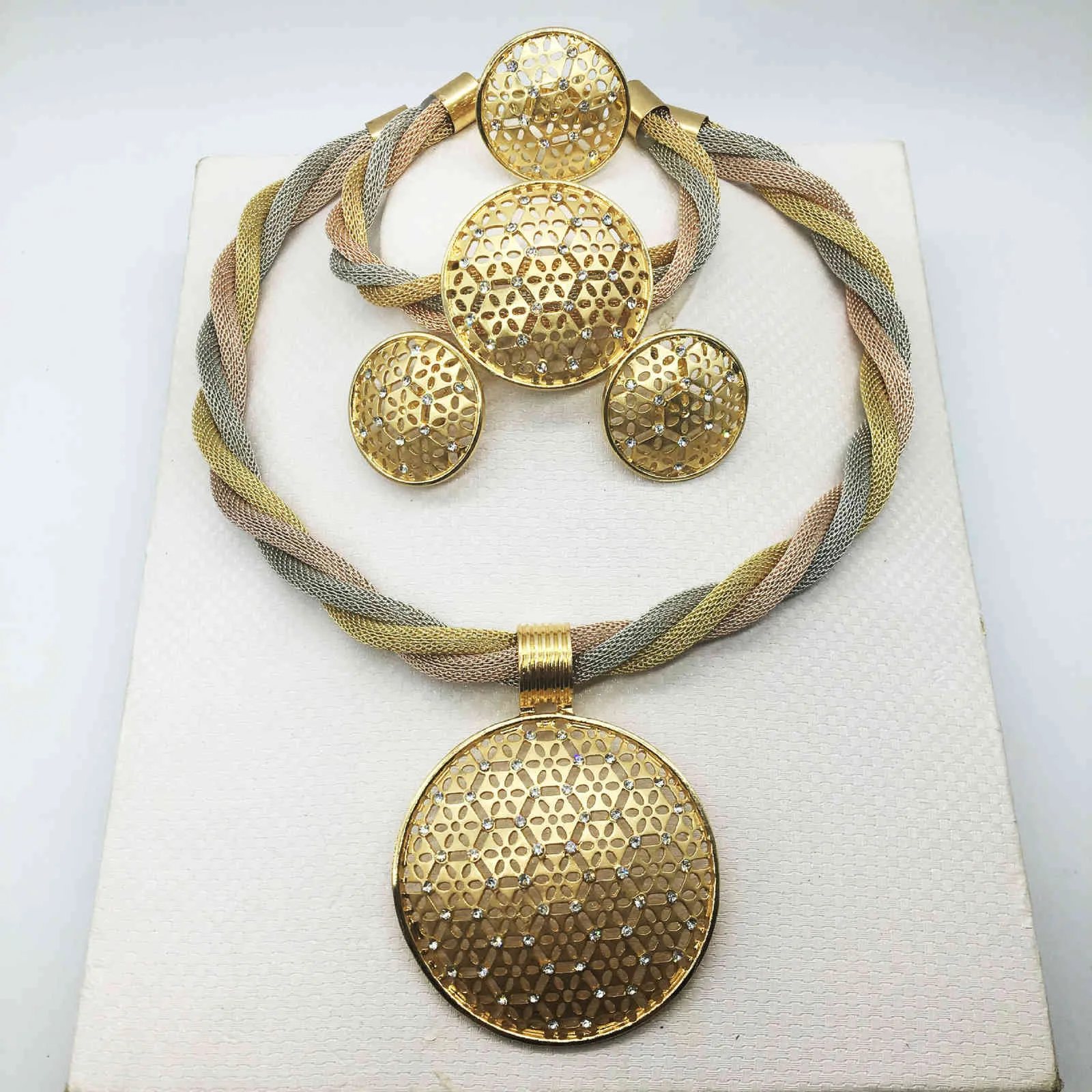 African Charm Necklace Earrings Dubai Gold Sets for Women Wedding Bridal Bracelet Ring Pendant Jewelry Set2479707
