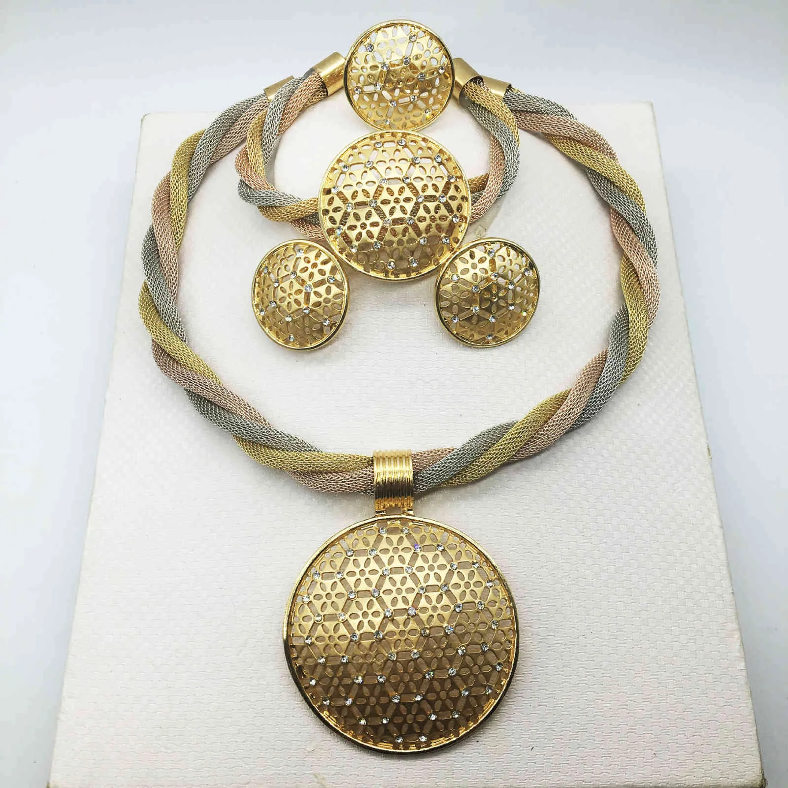 Collier à breloques africaines, boucles d'oreilles, ensembles en or de dubaï pour femmes, Bracelet de mariée, bague, pendentif, bijoux, Set2485052