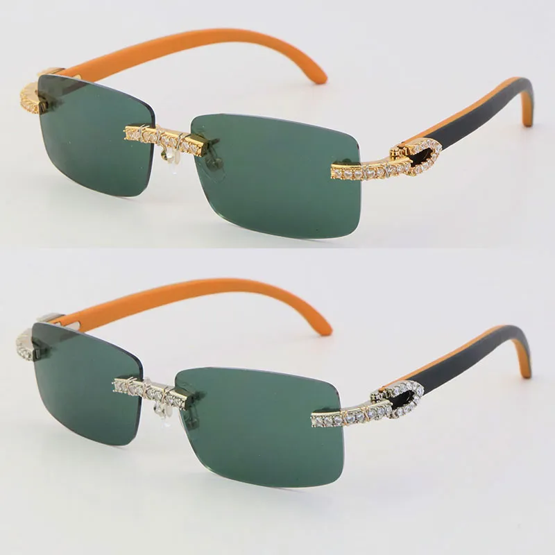 Nya Metal Big Stones Diamond Set Rimless 757 Solglasögon Träglasögon Designer Träman Kvinna Frame UV400 Lens Sun Glasses Womans257i