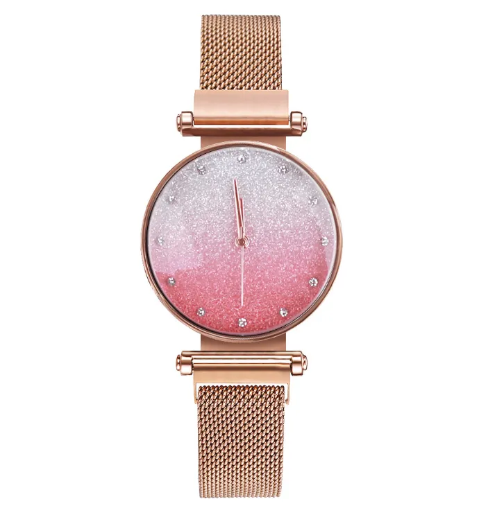 Montres-bracelets de luxe pour femmes, légères, à la mode, à Quartz, bracelet en maille brillante, déesse, tendance, boucle magnétique, 284S