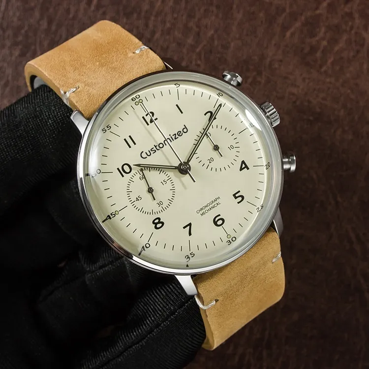 ألمانيا باوهاوس على غرار كرونوغراف ميكانيكية ساعة Stainls Steel Vintage Simple Wrist Watch195S