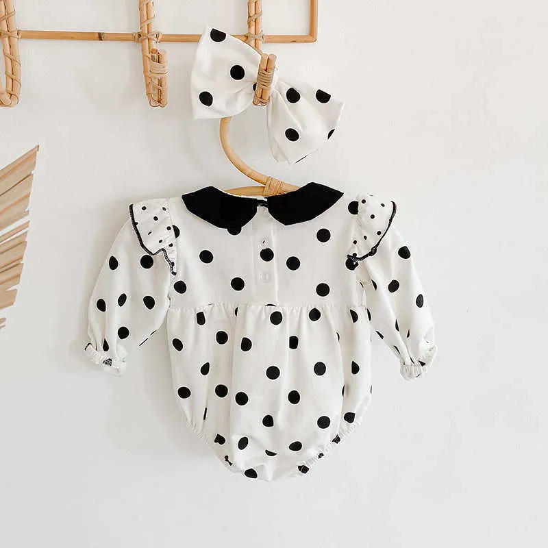 Polka Dot Romper Born Girl Clothes Spring Fall Långärmad Jumpsuit Baby Onesie Outfit Infant Bodysuit 210529