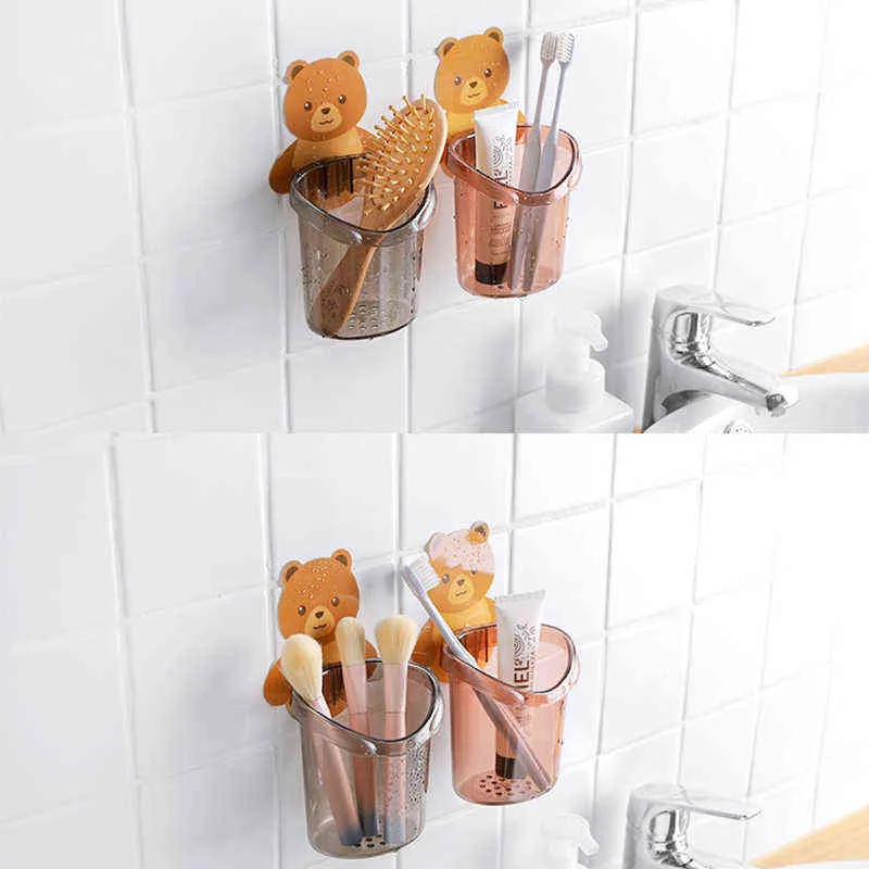 Portaspazzolino da parete a forma di orso, portaoggetti tazza, portaoggetti gratuito, accessori il bagno, organizzatore, accessori il bagno 211130