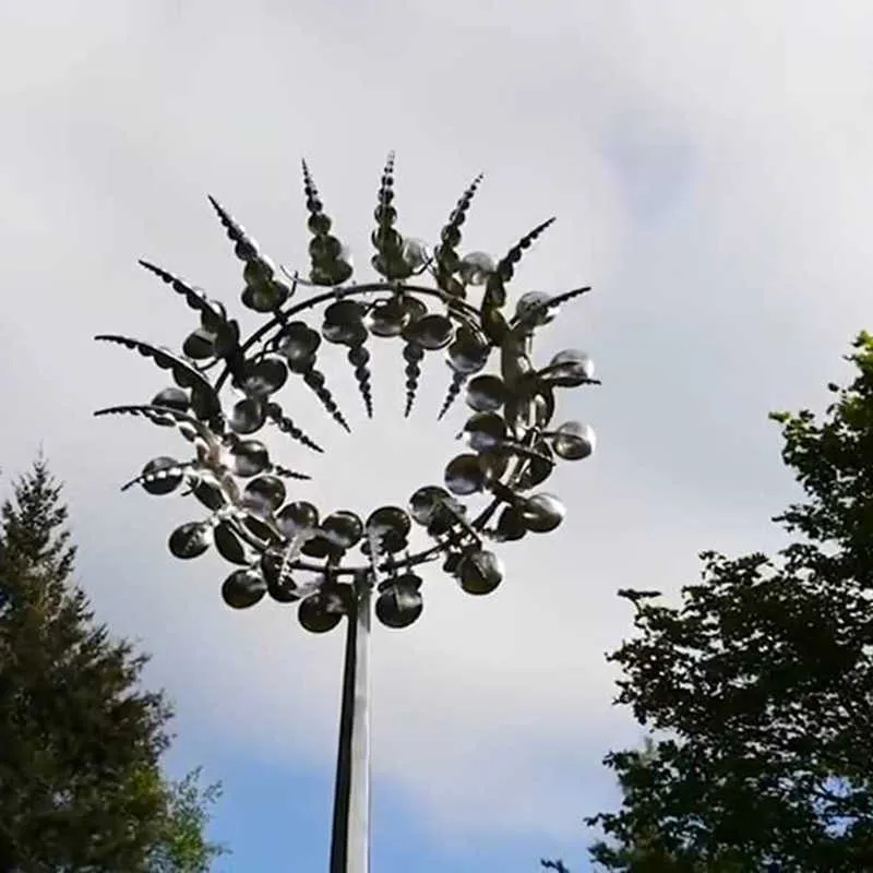 Einzigartige und magische Metallwindmühle im Freien dynamische Wind Spinner Windhänger Exotische Gartenrasengartendekoration Y09145662265