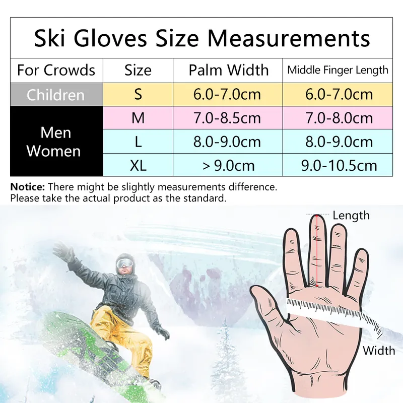 Luvas de esqui Térmicas homens mulheres lã de inverno à prova d'água Snowboard infantil neve 3 dedos de toque para andar 220920