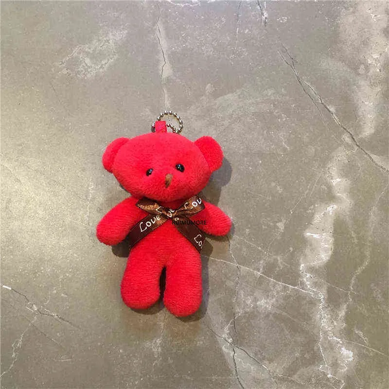 Multi Colors- 10см медведя свадебная плюшевая игрушка кукла - брелок кулон гальцы подарки Y211119