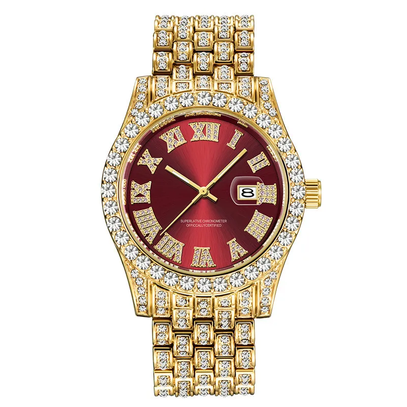 Hip Hop Volledige Ice out Luxe Datum Quartz Pols Moderne Horloges Voor Mannen Vrouwen Mode-sieraden Gift272R