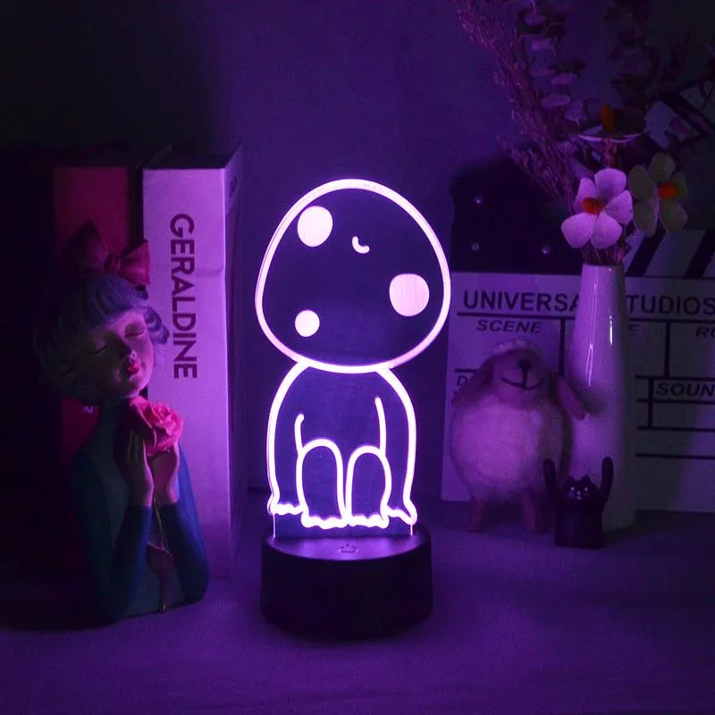 Night Lights Anime Princess Mononoke Hime Figure Kodama 3D Lamps LED Neon Lovely Gifts RGB Bedroom Bedside Table Desk Decoration219U