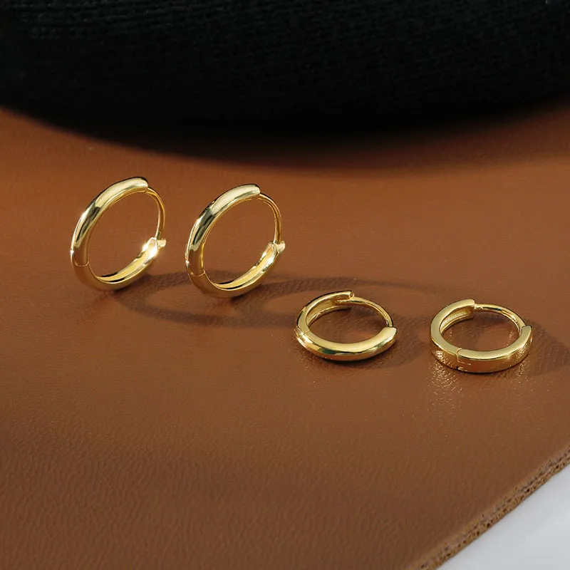 925 Sterling Silver Minimalist Huggie Hoop Earrings For Women Gold Tiny Round Earring 6mm 8mm 10mm 12mm 15mm310Y