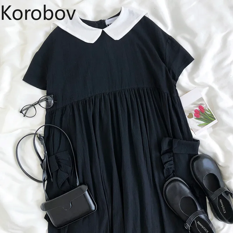 コロバフ和風ダークスタイルの女性ドレス韓国のピーターパン襟半袖ドレスサマーシックカワイイヴェスディド210430