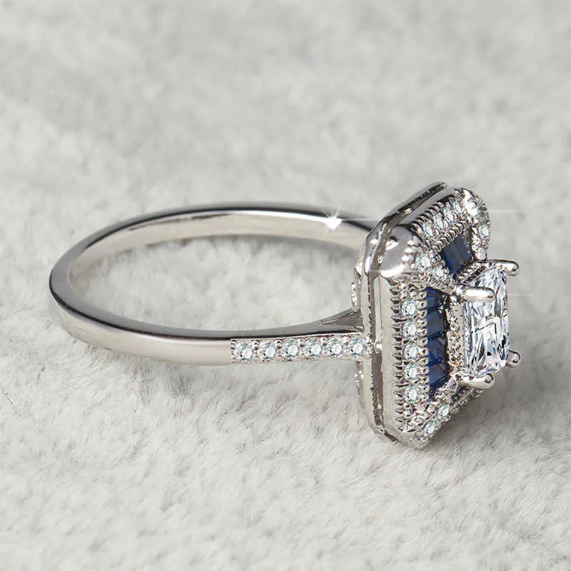 Bijoux de mariage en or 14K, bague saphir carrée pour femmes, péridot Anillos topaze bleue, pierres précieuses Bizuteria diamant, bijoux Rings243Y