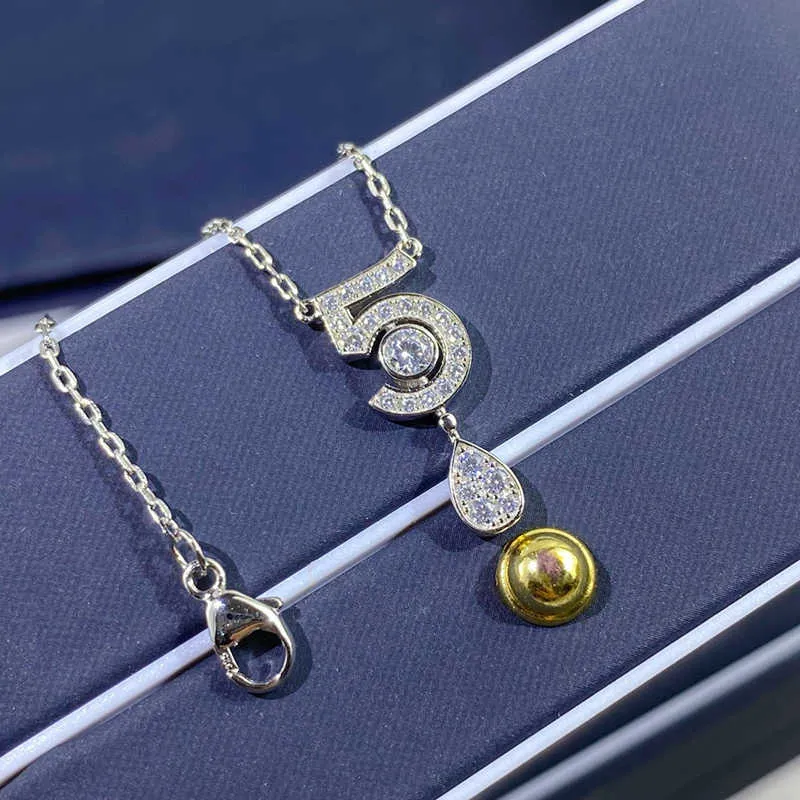 Marca pura joyería de plata de ley 925 para mujer letra 5 colgante de gota de agua de diamante Linda fiesta de flores collar de marca de lujo 9088556