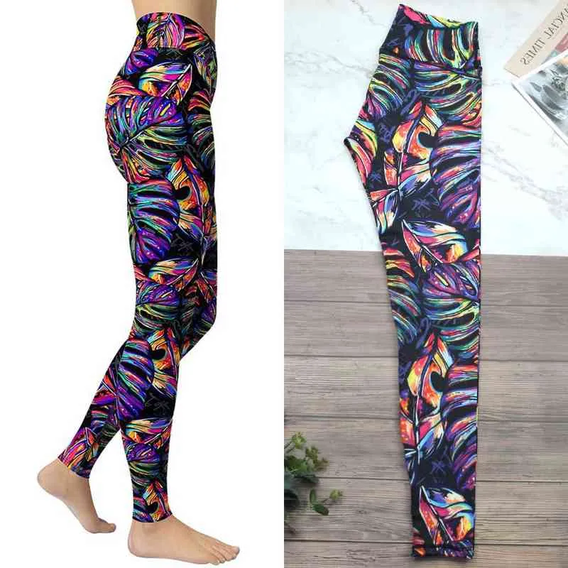 Gossina Sexiga Kvinnor Leggings Sport Tights Byxor Fitness Workout Gym Kläder Naturtema Högt midja ActiveWear 211215