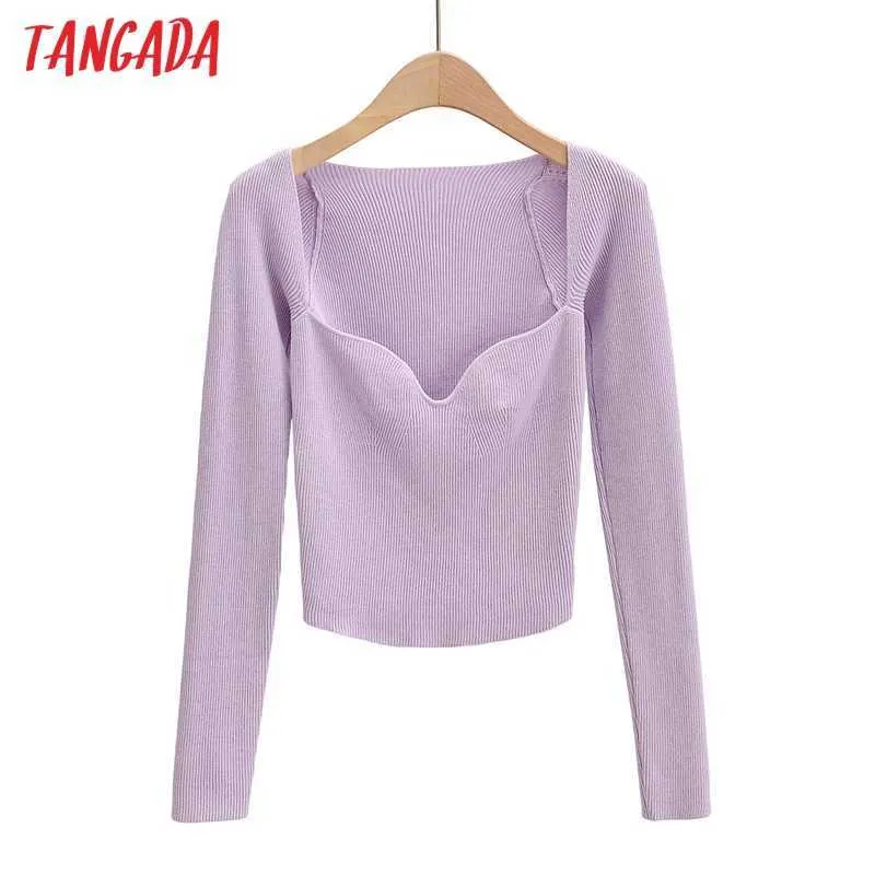 Tangada outono mulheres sólidas suéter fino manga longa elegante escritório senhora de malha jumper tops 4p2 211011