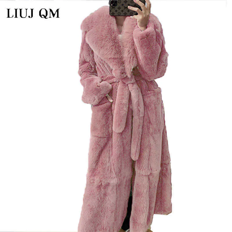 プラスサイズのコート冬の女性の厚い暖かいX-Longの毛皮のジャケットの女性の高品質ふわふわのウサギの毛皮のコートプラスサイズの緩いパーカー210925