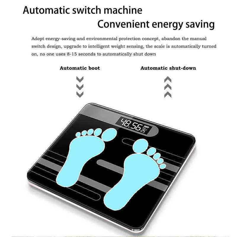욕실 계량 규모 정밀도 블루투스 체지방 바디 스케일 BMI 조성 분석기 내구성 강화 유리 LCD H1229