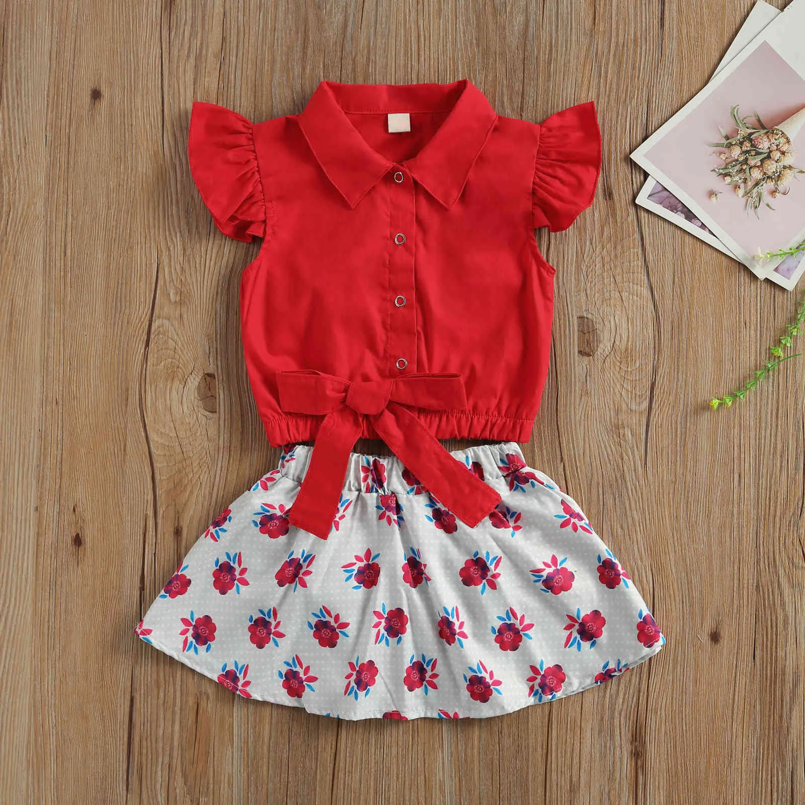 0-24M Summer Born Baby Girls Vêtements rouges Set Valentine Day Tenues Chemise Volants Shorts Bloomers Costumes 210515