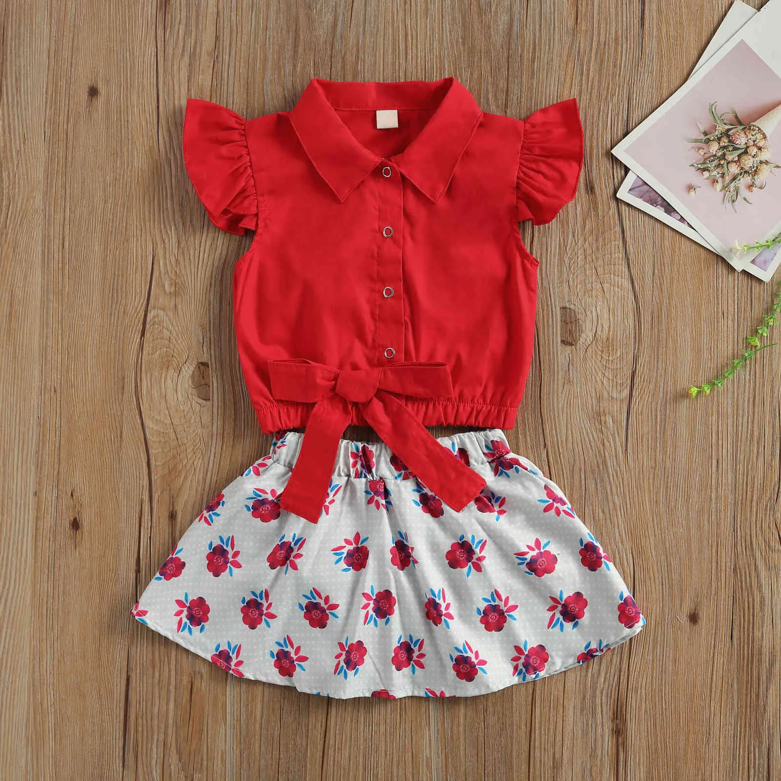 0-24m Verão nascido bebê bebê meninas vermelho conjunto conjunto de roupas de dia dos namorados camisa ruffles shorts bloomers trajes 210515