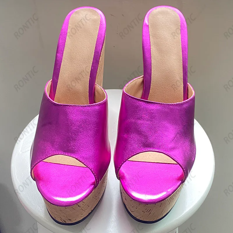 Rontic New Handmade Women Platform Mules Sandals Unisex Wedges Heels Peep Toe Gorgeous Purple Cosplay Shoes Ladies US Size 5-20