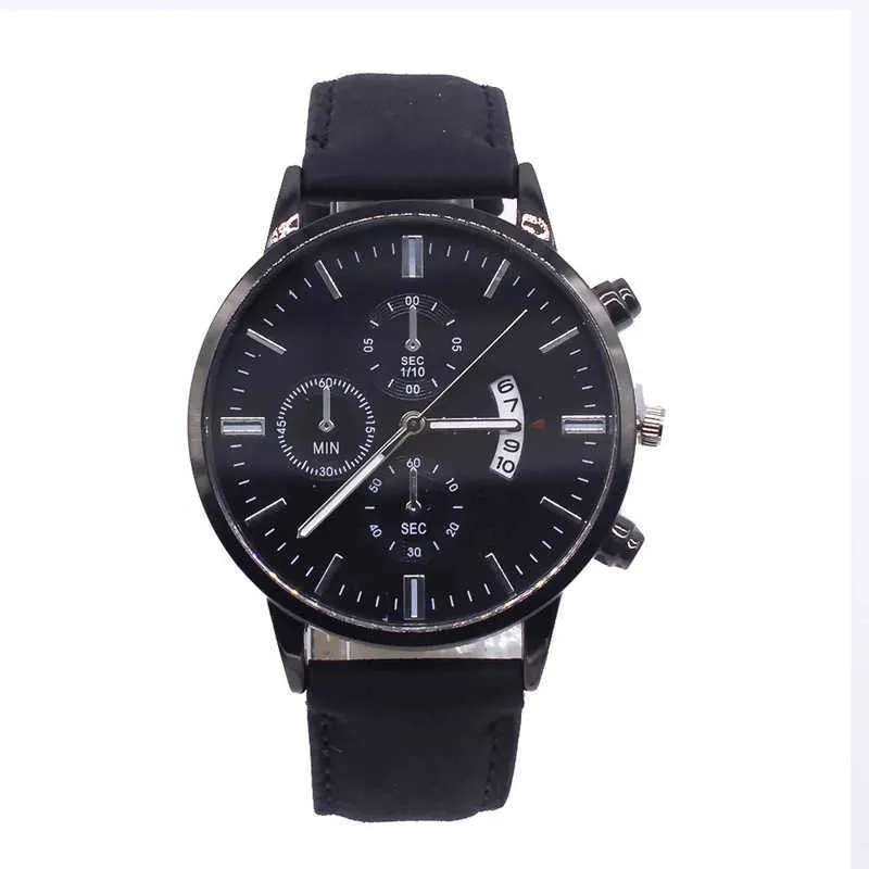 Hommes Montre Bracelet Set Mode Sport Montre-bracelet Alliage Cas Bande de cuir Montre Quartz Business Montre-bracelet Calendrier Horloge Cadeau 210804