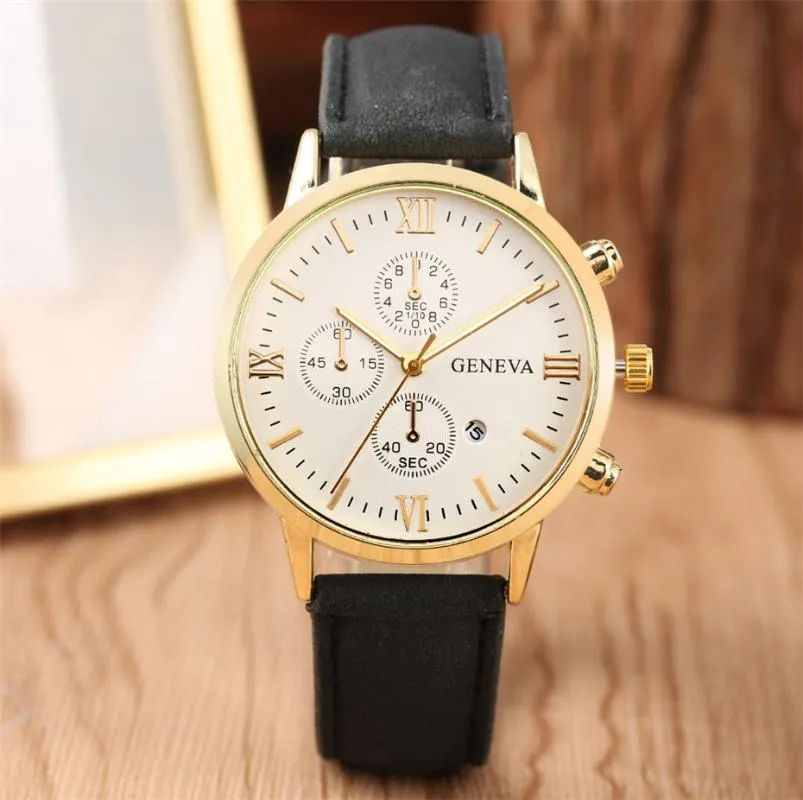 Décoration faux chronographe cadran Quartz montre pour hommes élégant décontracté hommes montres en cuir affichage automatique de la Date mâle bracelet wat261F